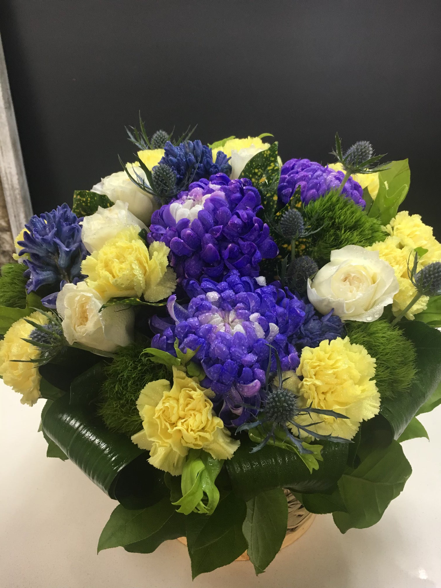 White and Purple Arrangement in Vase