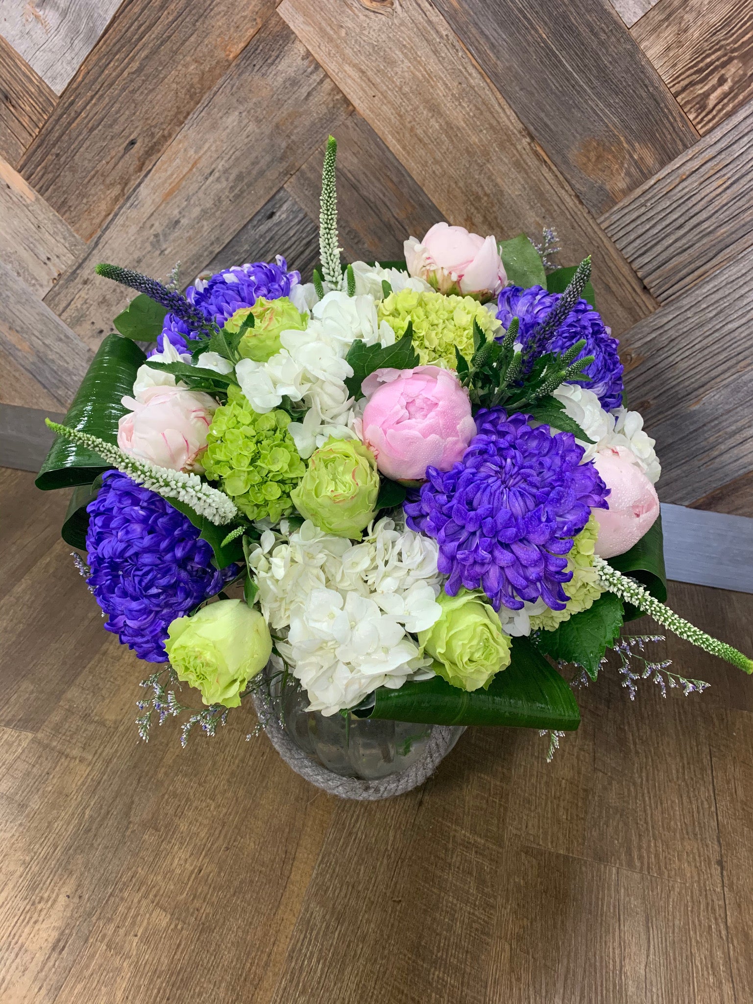White and Purple Arrangement in Vase